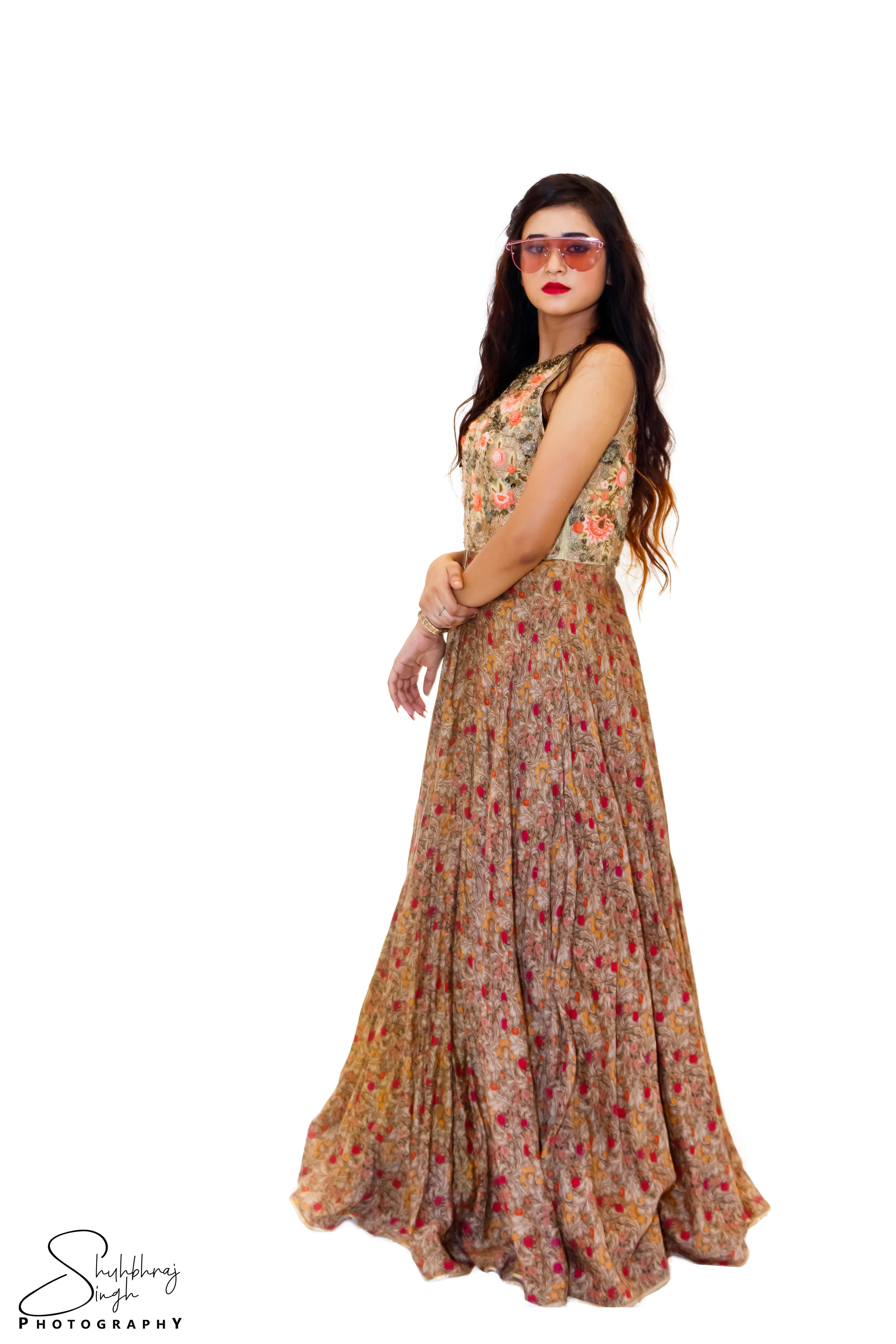 FLORAL PRINTED EVENING GOWN