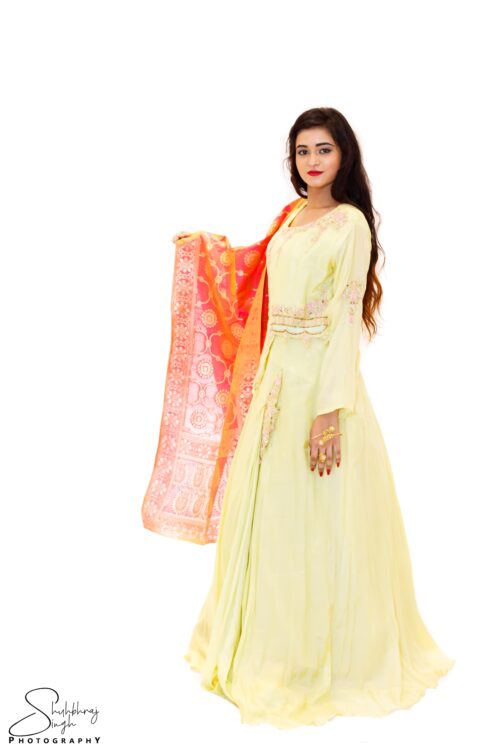 HAND EMBELLISHED YELLOW ANARKALI